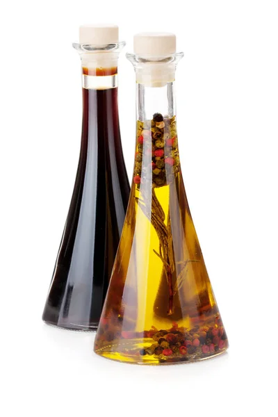 Olivový Olej Ocet Lahví Izolované Bílém Pozadí — Stock fotografie