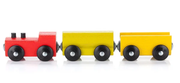 Trem Colorido Brinquedo Madeira Isolado Sobre Fundo Branco — Fotografia de Stock