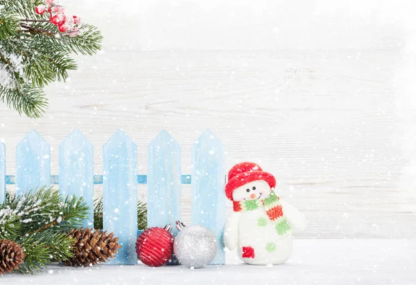 Giocattolo Pupazzo Neve Natale Palle Decorative Ramo Abete Con Coni — Foto Stock