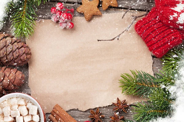 Papper För Christmas Wishes Kaffe Och Snö Xmas Tree Ovanifrån — Stockfoto