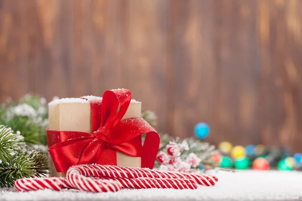 Boîte Cadeau Noël Cannes Bonbons Sapin Des Neiges Carte Vœux — Photo