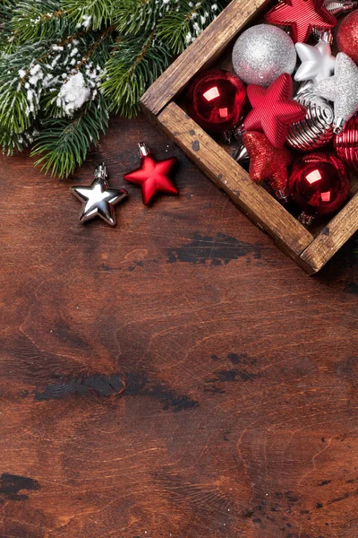 Karácsonyi Dekoráció Fenyő Háttér Fedi Felülnézet Xmas Hátteret Hely Részére — Stock Fotó