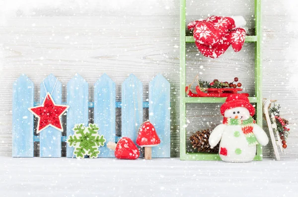 Christmas Snowman Toy Decor Xmas Greeting Card Space Your Greetings — Stock Photo, Image