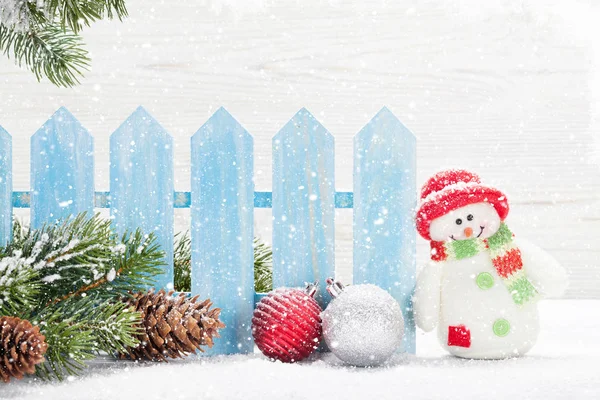 Karácsonyi Hóember Játék Dekoráció Fenyő Karácsonyi Üdvözlőlap Helyet Üdvözletét — Stock Fotó