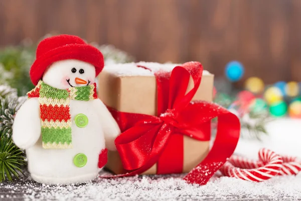 Caja Regalo Navidad Bastones Caramelo Muñeco Nieve Juguete Abeto Nieve — Foto de Stock