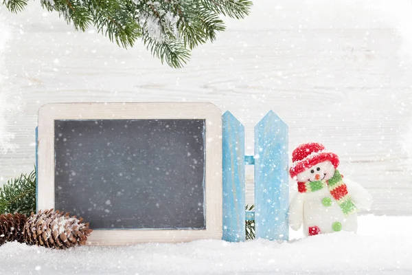 Natal Boneco Neve Brinquedo Xmas Ramo Abeto Com Chalkboard Para — Fotografia de Stock