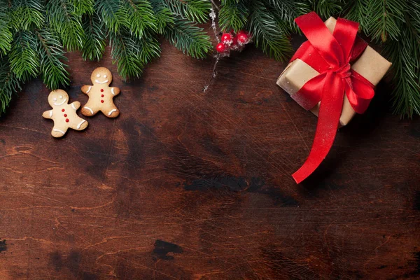 Galletas Jengibre Navidad Caja Regalo Rama Abeto Navidad Sobre Fondo — Foto de Stock