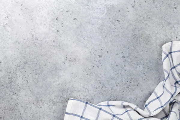 Koken Stenen Tafel Met Blauwe Geruite Keuken Handdoek — Stockfoto