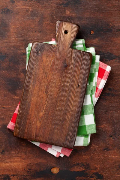 Cooking Wooden Table Cutting Board Kitchen Towel Napkin Top View — Stock Photo, Image