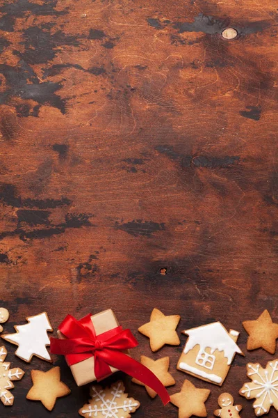 Carte Voeux Noël Avec Biscuits Pain Épice Boîte Cadeau Sur — Photo