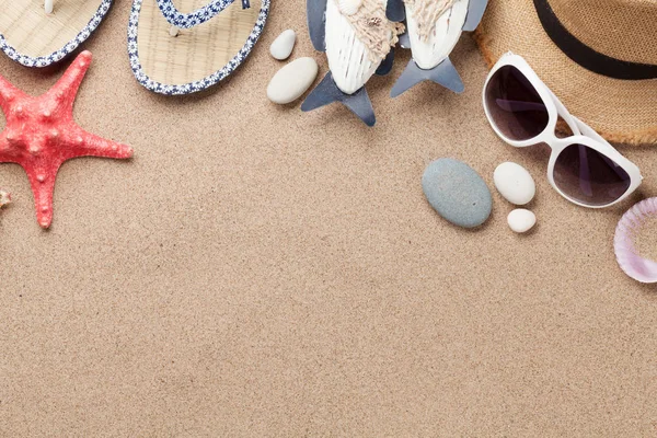 Concepto Fondo Vacaciones Viaje Con Gafas Sol Sombrero Playa Decoración — Foto de Stock