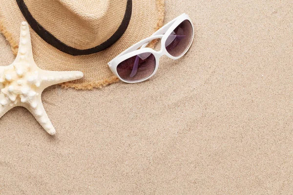 Concepto Fondo Vacaciones Viaje Con Gafas Sol Sombrero Estrellas Mar —  Fotos de Stock