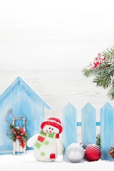 Karácsony Hóember Játék Díszítéssel Xmas Hátteret Másol Hely — Stock Fotó