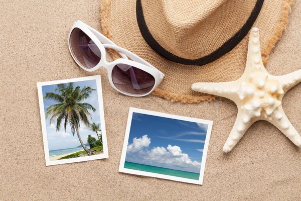 Concept Vacances Voyage Avec Chapeau Lunettes Soleil Coquillages Photos Sur — Photo