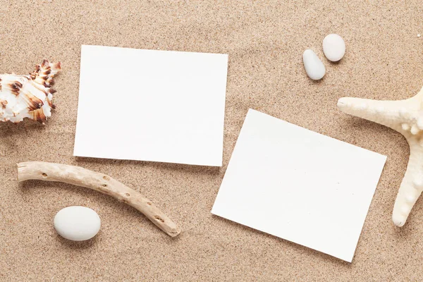 Fotorahmen Für Den Urlaub Auf Sandkulisse Ansicht Von Oben Mit — Stockfoto