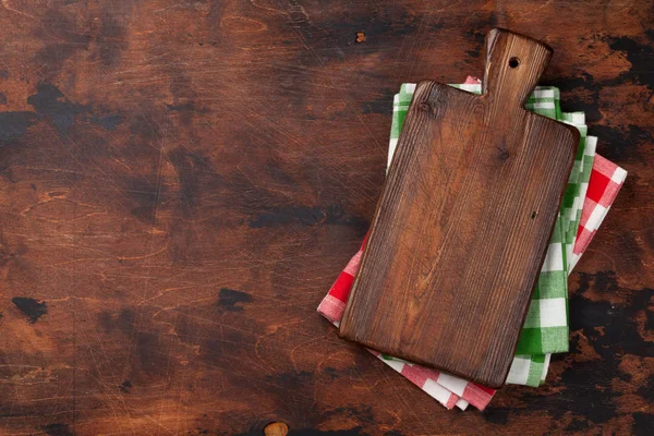 Tavolo Cucina Legno Con Tagliere Sopra Asciugamano Tovagliolo Vista Dall — Foto Stock