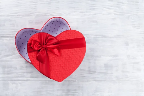 Heart Shaped Valentines Day Red Gift Box Top View Space — Stock Photo, Image