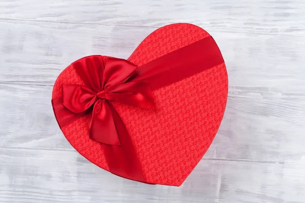 Heart Shaped Valentines Day Red Gift Box Top View — Stock Photo, Image