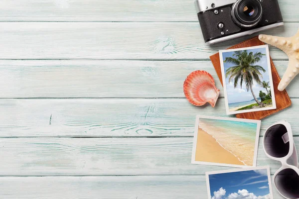 Concepto Fondo Vacaciones Viaje Con Gafas Sol Cámara Fotos Fin —  Fotos de Stock