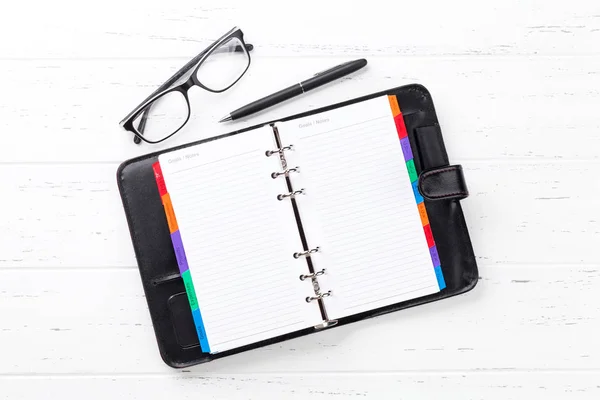 Office Workplace Table Notepad Supplies Top View Space Your Text — Stock Photo, Image