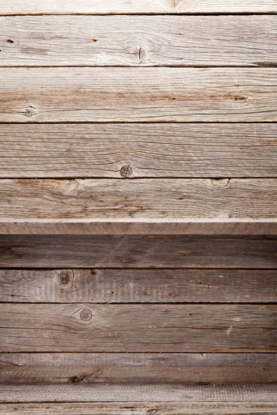 Fából Készült Fal Másol Hely Előtt Üres Polcok — Stock Fotó