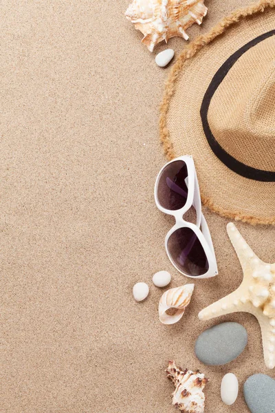 Concepto Fondo Vacaciones Viaje Con Gafas Sol Sombrero Playa Sobre — Foto de Stock