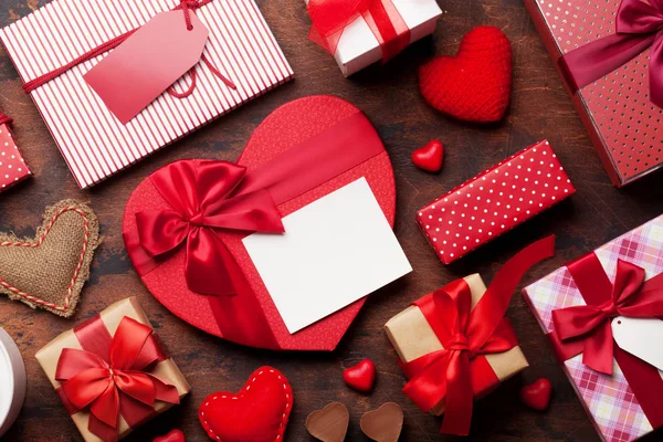 Aftelkalender Voor Valentijnsdag Wenskaart Met Handmaded Hart Speelgoed Liefde Geschenkdozen — Stockfoto