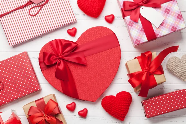 Aftelkalender Voor Valentijnsdag Wenskaart Met Handmaded Hart Speelgoed Liefde Geschenkdozen — Stockfoto