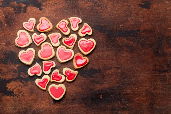 Aftelkalender Voor Valentijnsdag Wenskaart Met Hart Vormige Cookies Houten Achtergrond — Stockfoto