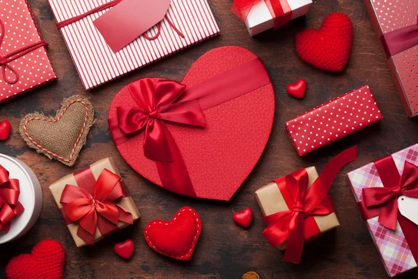 Aftelkalender Voor Valentijnsdag Wenskaart Met Handmaded Hart Speelgoed Liefde Geschenkdozen — Stockfoto