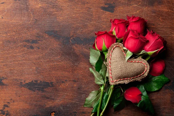 Alla Hjärtans Dag Gratulationskort Med Röd Ros Blommor Bukett Och — Stockfoto