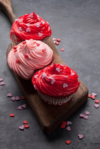 Valentine Day Greeting Card Delicious Sweet Cupcakes Stone Background — Stock Photo, Image