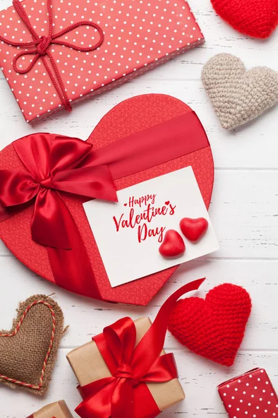 Dia Dos Namorados Cartão Saudação Com Brinquedos Coração Handmaded Caixas — Fotografia de Stock