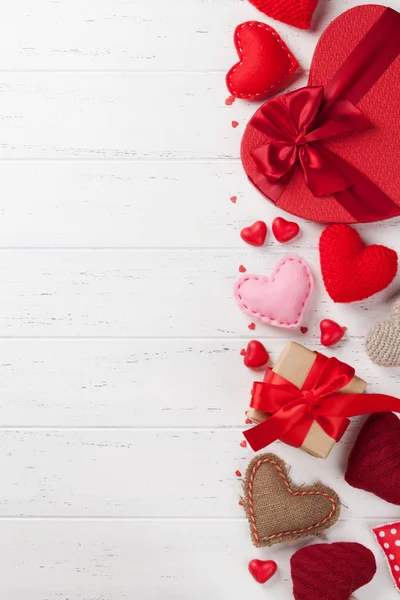 Aftelkalender Voor Valentijnsdag Wenskaart Met Handmaded Hart Speelgoed Liefde Geschenkdozen — Stockfoto