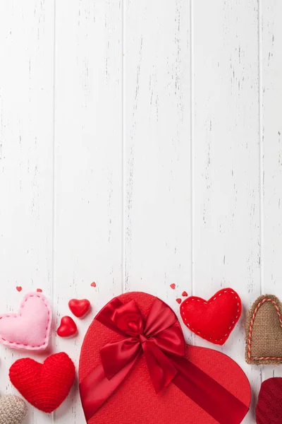 Valentinstag Grußkarte Mit Handgemachtem Herzspielzeug Und Liebe Geschenk Box Auf — Stockfoto