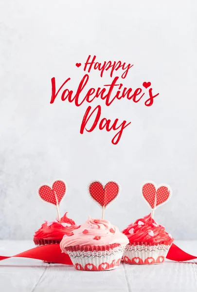 Valentine Day Greeting Card Delicious Sweet Cupcakes Stone Background — Stock Photo, Image