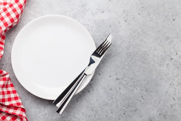 Vacsorák Tányér Evőeszköz Szemközti Nézet Másol Hely Lapos Feküdt — Stock Fotó