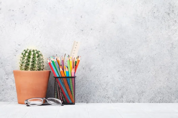 Loft Home Office Workplace Supplies Potted Plant Copy Space Your — Stock Photo, Image