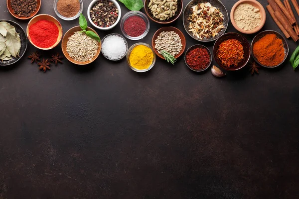 Set Various Spices Herbs Stone Background — Stock Photo, Image