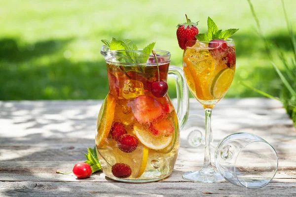 Homemade Lemonade Sangria Summer Fruits Berries Outdoor Space Your Text — Stock Photo, Image