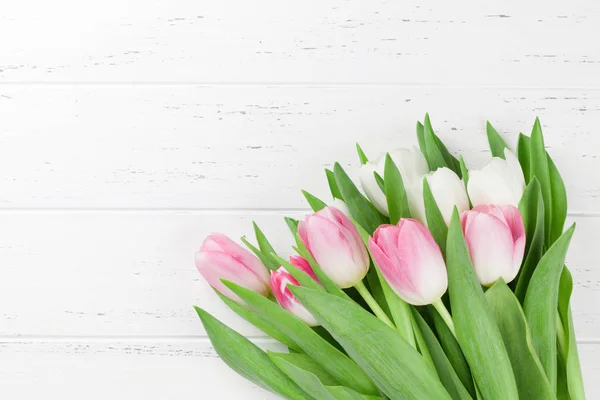 Páscoa Cartão Pano Fundo Com Flores Coloridas Tulipa Sobre Mesa — Fotografia de Stock