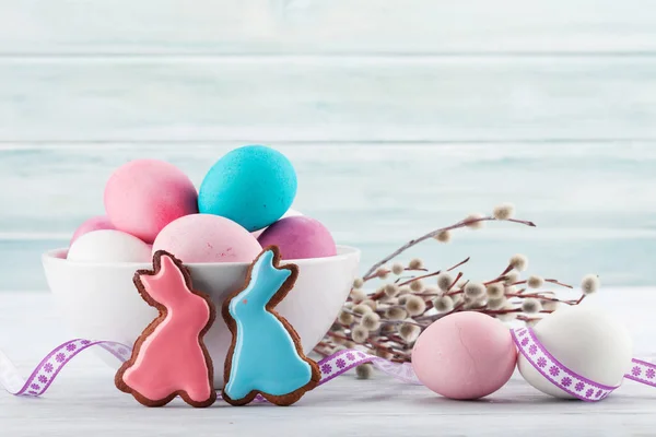 Easter Greeting Card Colorful Gingerbread Cookies — Stock Photo, Image