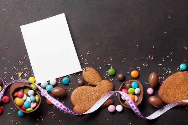 Pasen Wenskaart Met Kleurrijke Peperkoek Cookies — Stockfoto