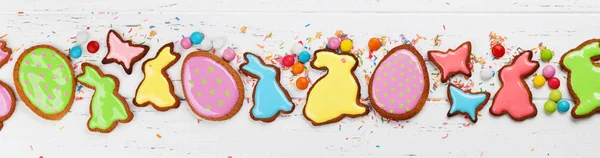 Pasen Wenskaart Met Kleurrijke Peperkoek Cookies — Stockfoto