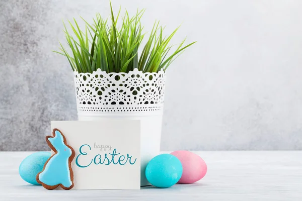 Easter Greeting Card Colorful Gingerbread Cookies — Stock Photo, Image