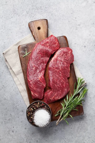 Lame Supérieure Crue Cuisson Steak Denver Sur Cuisson Planche Découper — Photo