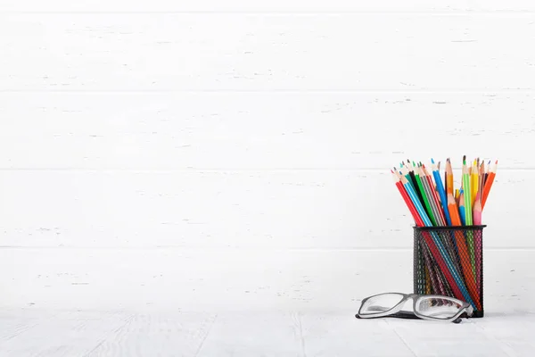 Loft home office workplace with supplies — Stock Photo, Image