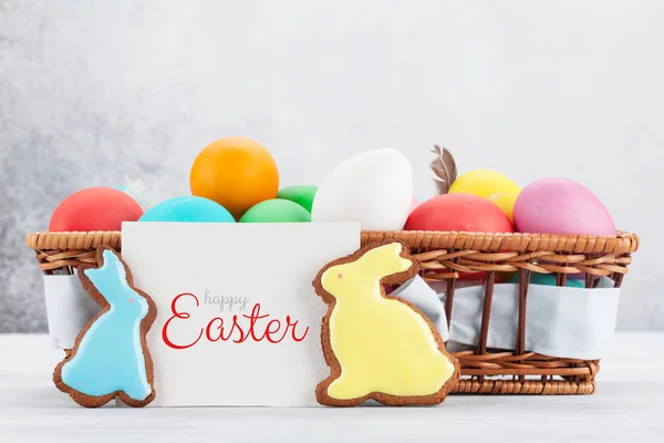 Easter Greeting Card Colorful Gingerbread Cookies — Stock Photo, Image