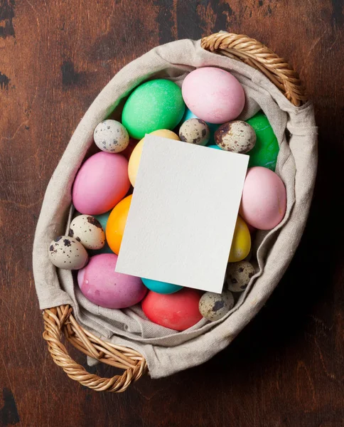 Tarjeta Felicitación Pascua Con Huevos Colores Cesta — Foto de Stock