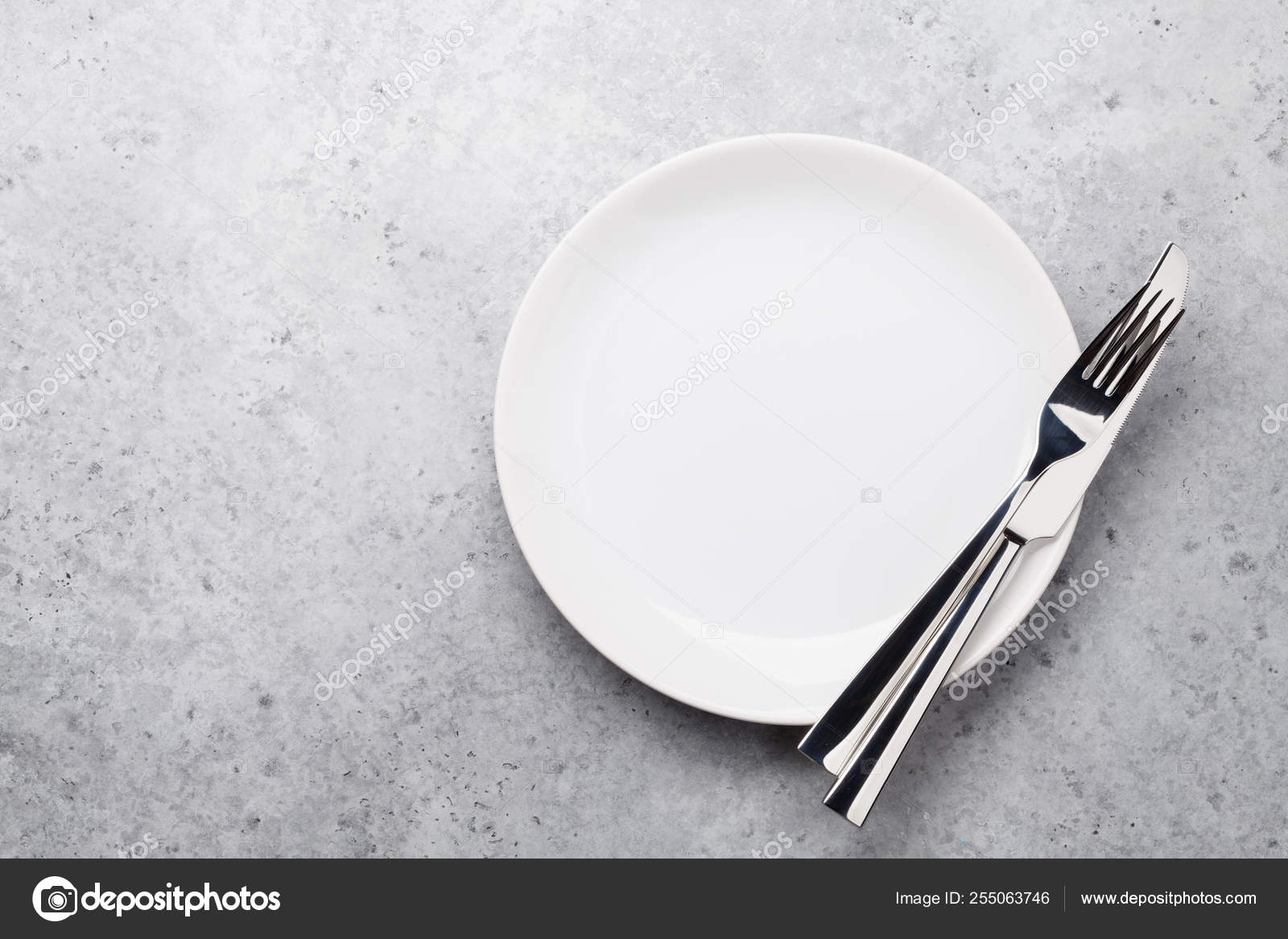 Dinner Plate Setting Cutlery Stone Background Stock Photo Image By Karandaev 255063746